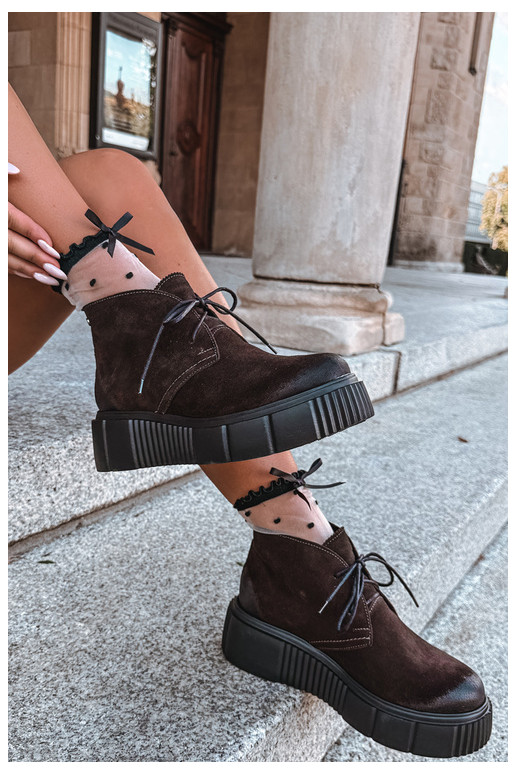 Zapatos para mujer de cuero de ante sintético acolchados con plataforma en color marrón Zazoo 60588