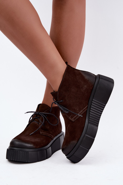 Zapatos para mujer de cuero de ante sintético acolchados con plataforma en color marrón Zazoo 60588