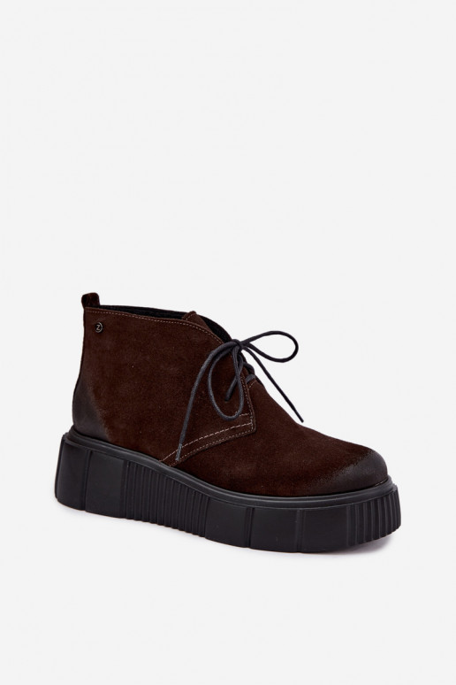 Zapatos para mujer de cuero de ante sintético acolchados con plataforma en color marrón Zazoo 60588