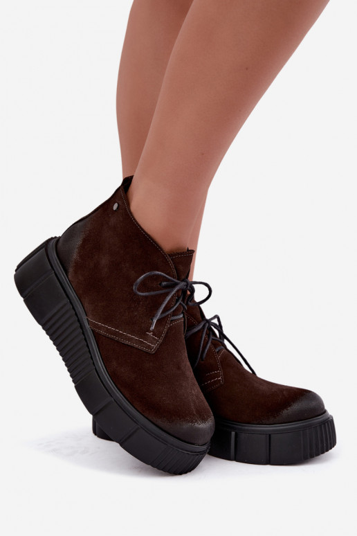 Zapatos para mujer de cuero de ante sintético acolchados con plataforma en color marrón Zazoo 60588