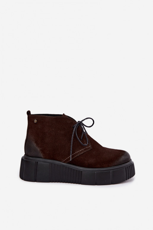Zapatos para mujer de cuero de ante sintético acolchados con plataforma en color marrón Zazoo 60588