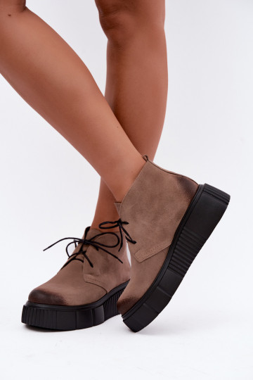 Zapatos para mujer de cuero de ante sintético acolchados con plataforma en color arena Zazoo 60588 2
