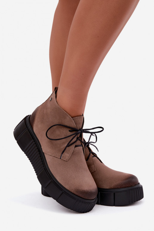 Zapatos para mujer de cuero de ante sintético acolchados con plataforma en color arena Zazoo 60588
