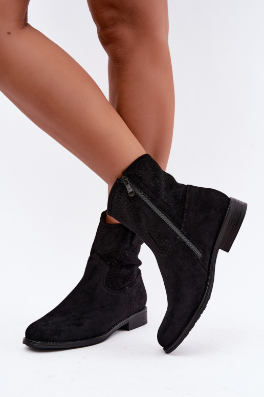 Botines con cordones y tacones anchos en color negro S.Barski HY62-8125