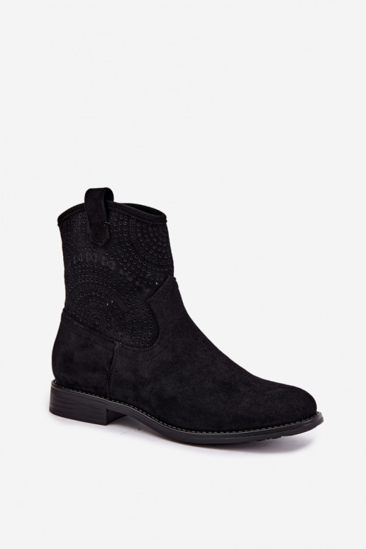 Botines con cordones y tacones anchos en color negro S.Barski HY62-8125