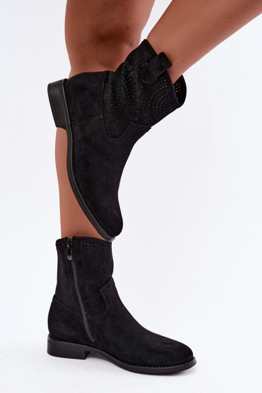 Botines con cordones y tacones anchos en color negro S.Barski HY62-8125