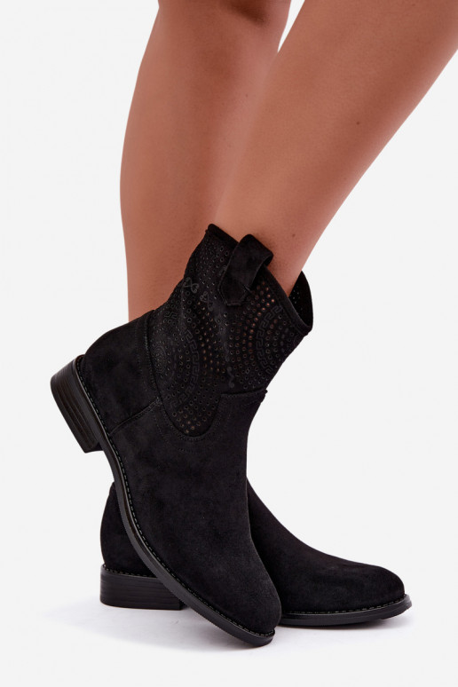 Botines con cordones y tacones anchos en color negro S.Barski HY62-8125