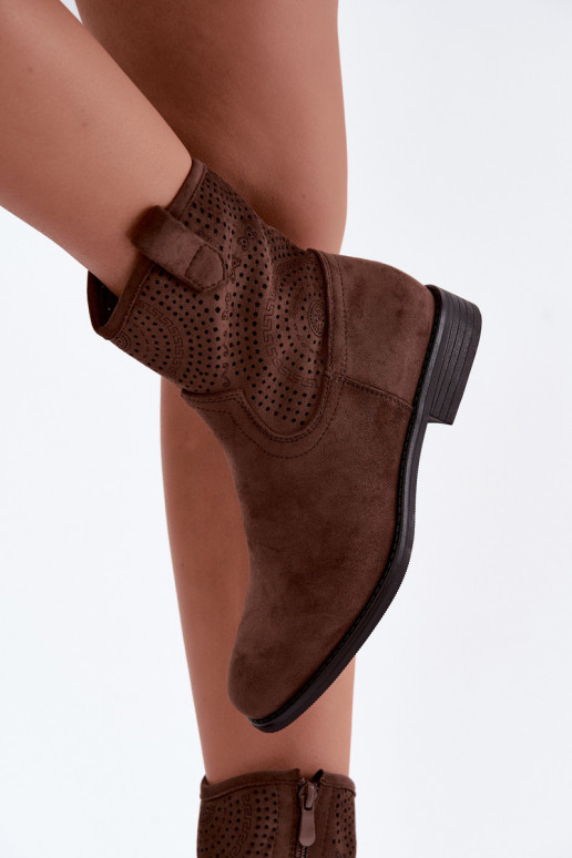 Botines calados con tacones anchos S.Barski HY62-8125 marrón