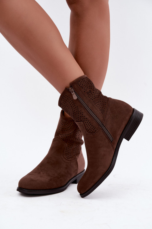 Botines calados con tacones anchos S.Barski HY62-8125 marrón