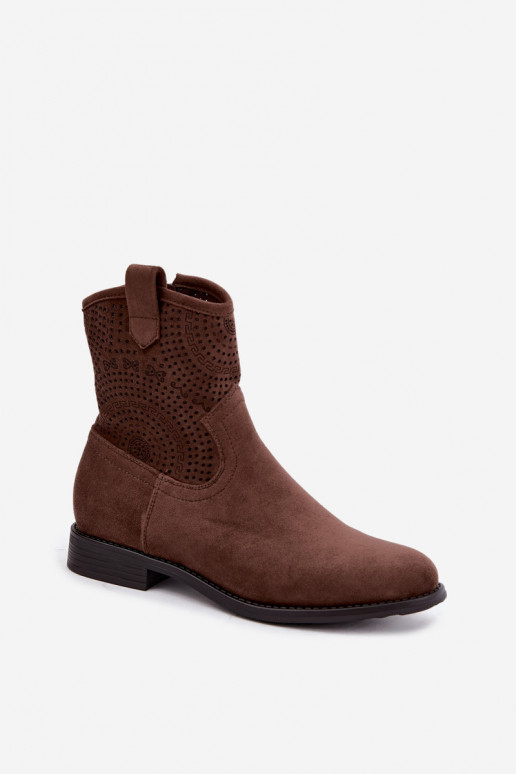 Botines calados con tacones anchos S.Barski HY62-8125 marrón