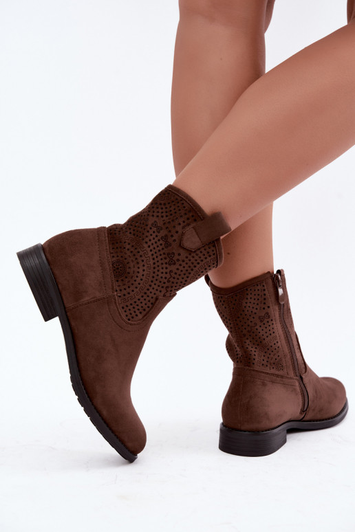 Botines calados con tacones anchos S.Barski HY62-8125 marrón