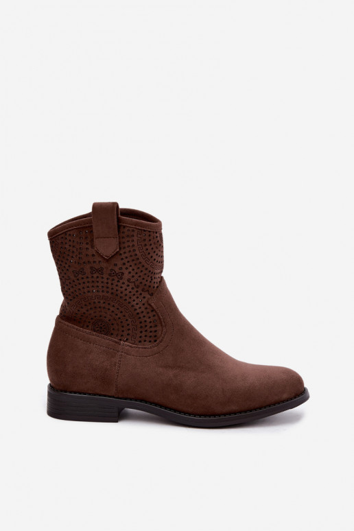 Botines calados con tacones anchos S.Barski HY62-8125 marrón