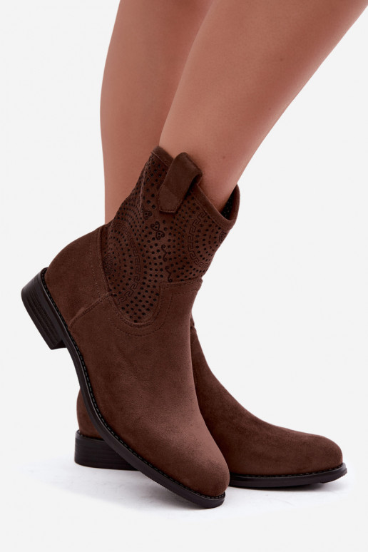 Botines calados con tacones anchos S.Barski HY62-8125 marrón