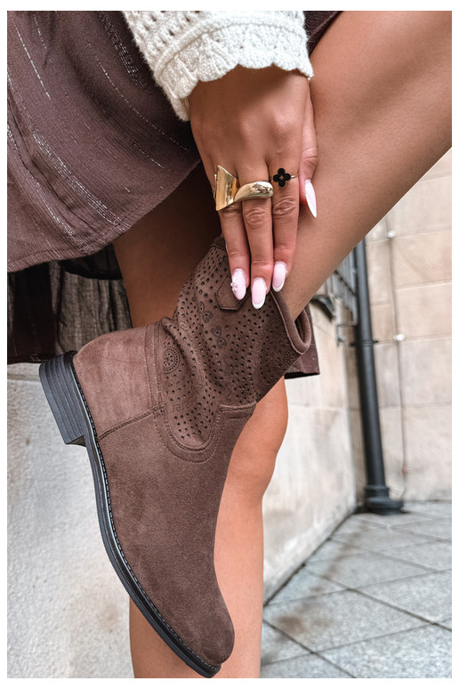 Botines calados con tacones anchos S.Barski HY62-8125 chocolate