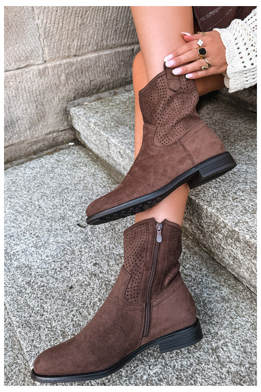 Botines calados con tacones anchos S.Barski HY62-8125 chocolate