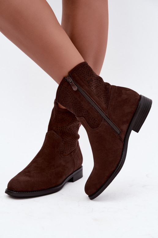 Botines calados con tacones anchos S.Barski HY62-8125 chocolate