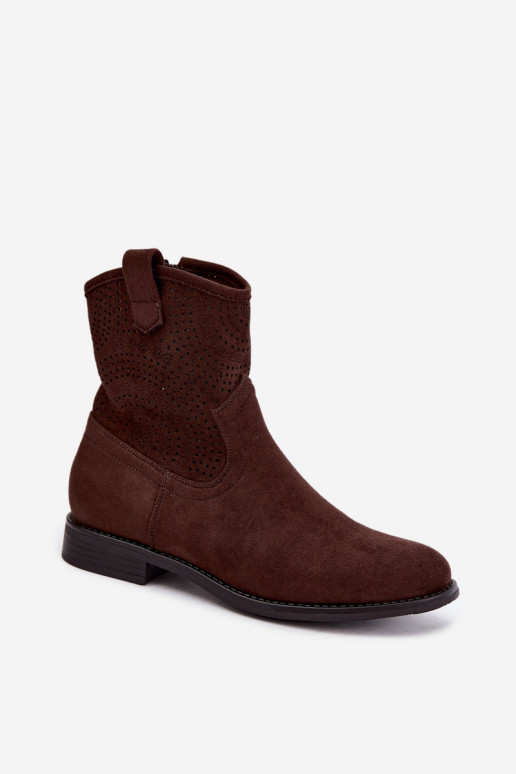 Botines calados con tacones anchos S.Barski HY62-8125 chocolate