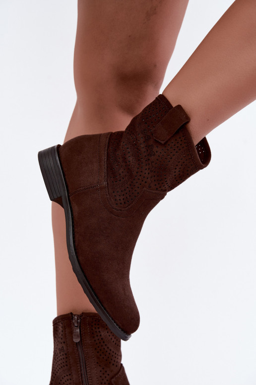 Botines calados con tacones anchos S.Barski HY62-8125 chocolate