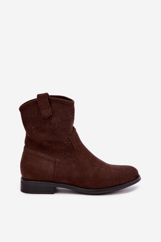 Botines calados con tacones anchos S.Barski HY62-8125 chocolate