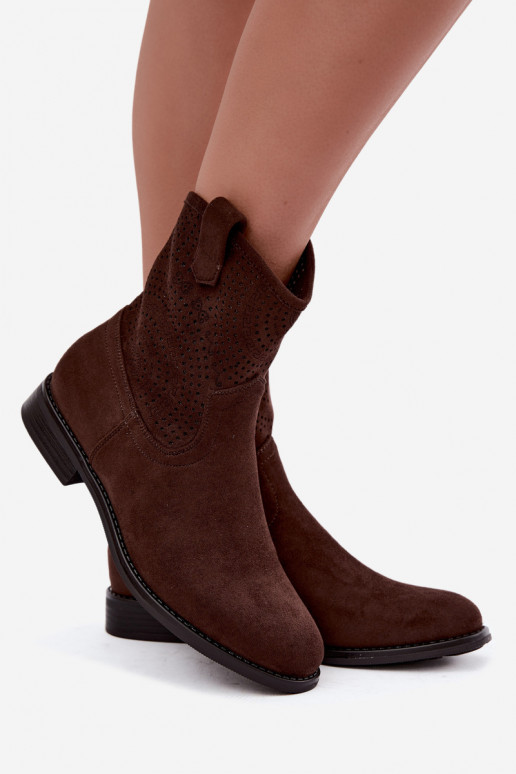 Botines calados con tacones anchos S.Barski HY62-8125 chocolate