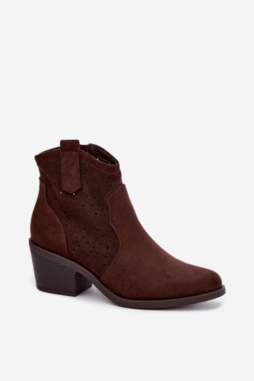 Botines calados estilo cowboy con tacones S.Barski HY62-8147 chocolate