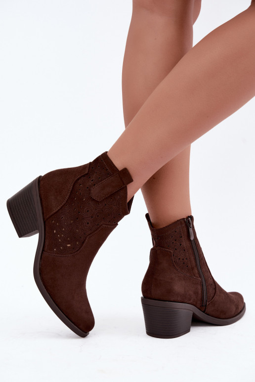 Botines calados estilo cowboy con tacones S.Barski HY62-8147 chocolate