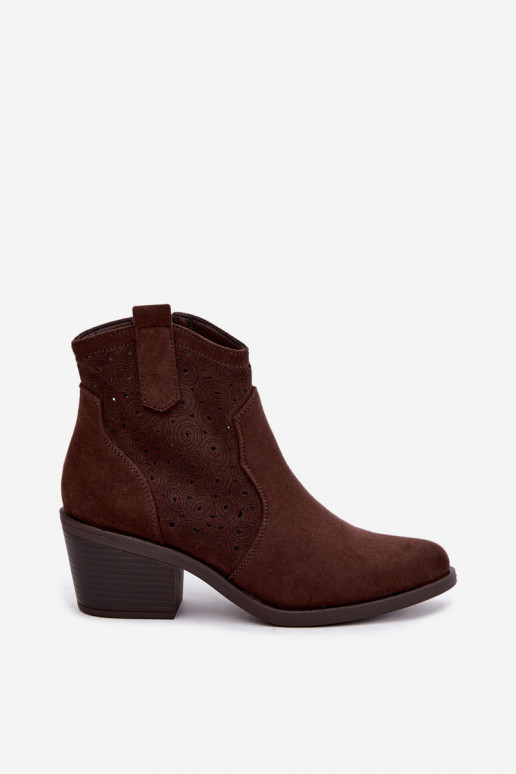 Botines calados estilo cowboy con tacones S.Barski HY62-8147 chocolate