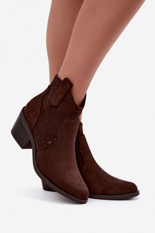 Botines calados estilo cowboy con tacones S.Barski HY62-8147 chocolate