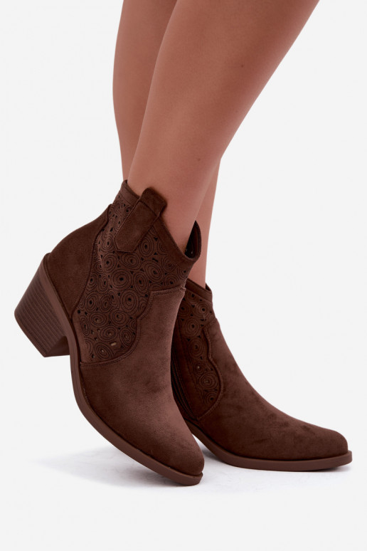 Botines calados estilo cowboy con tacones S.Barski HY62-8147 marrón