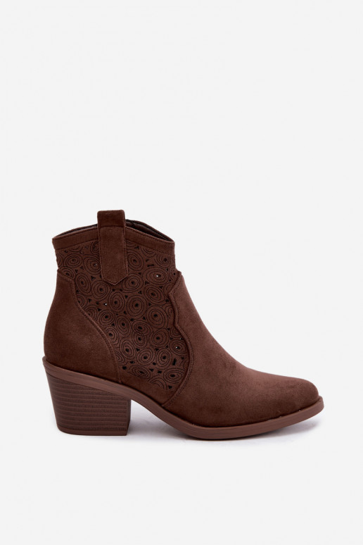 Botines calados estilo cowboy con tacones S.Barski HY62-8147 marrón