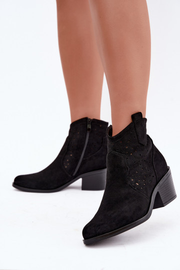 Botines calados estilo cowboy con tacones S.Barski HY62-8147 negro