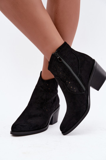 Botines calados estilo cowboy con tacones S.Barski HY62-8147 negro 2
