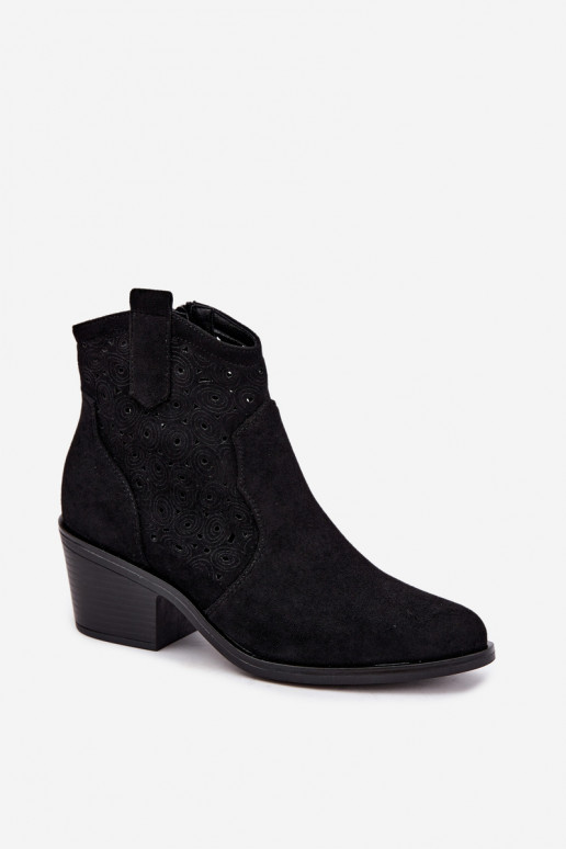 Botines calados estilo cowboy con tacones S.Barski HY62-8147 negro