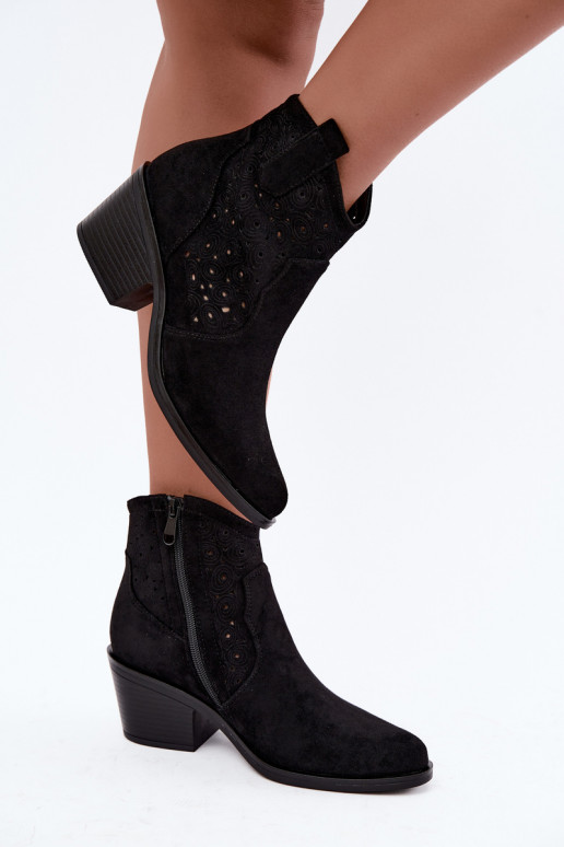 Botines calados estilo cowboy con tacones S.Barski HY62-8147 negro