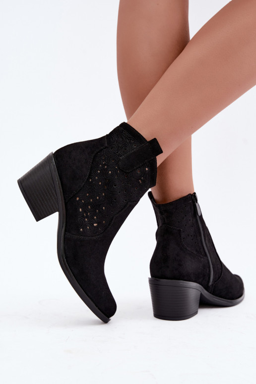 Botines calados estilo cowboy con tacones S.Barski HY62-8147 negro