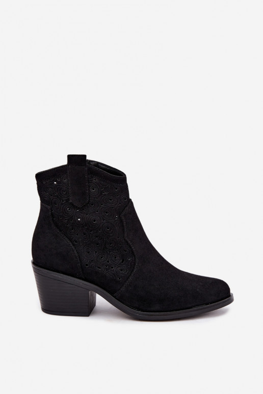 Botines calados estilo cowboy con tacones S.Barski HY62-8147 negro