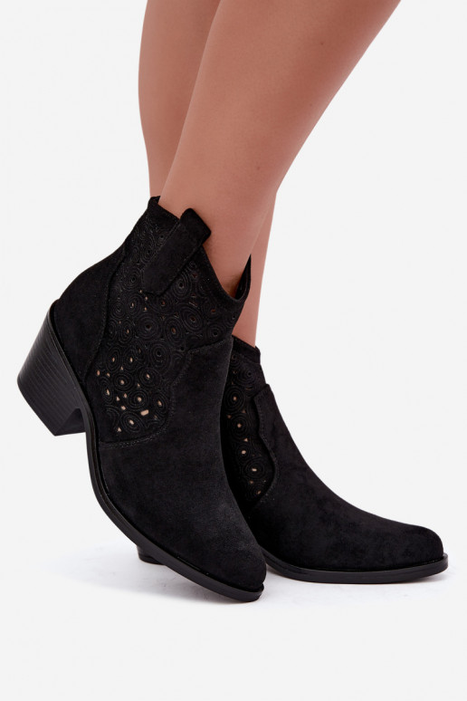 Botines calados estilo cowboy con tacones S.Barski HY62-8147 negro