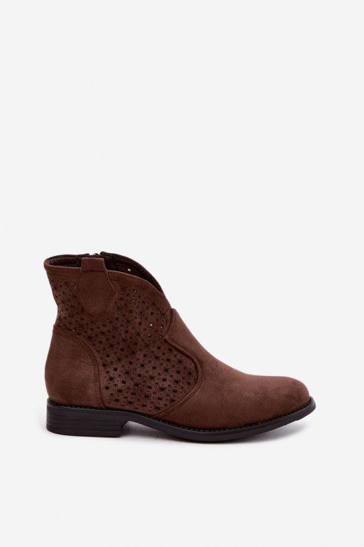 Botines con tacones anchos y caña calada S.Barski HY62-8151 marrón