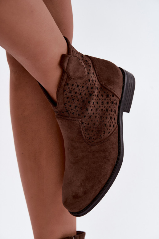 Botines con tacones anchos y caña calada S.Barski HY62-8151 marrón