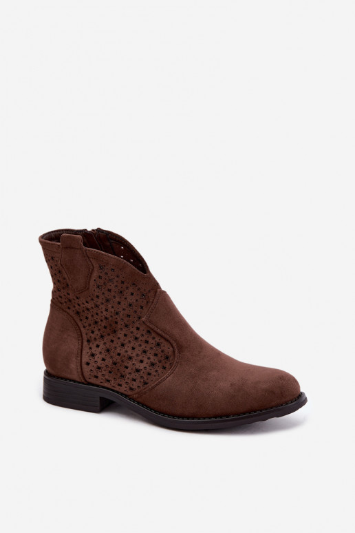 Botines con tacones anchos y caña calada S.Barski HY62-8151 marrón
