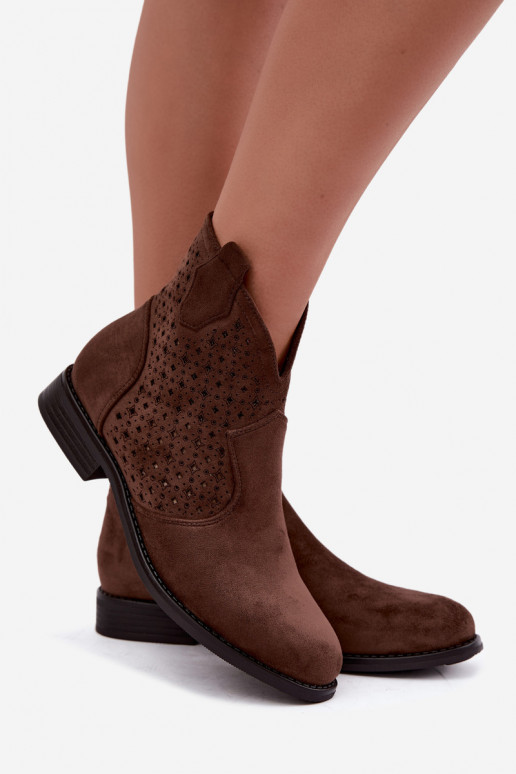Botines con tacones anchos y caña calada S.Barski HY62-8151 marrón