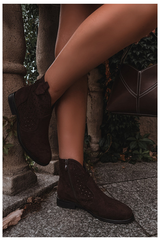 Botines con tacones anchos y caña calada S.Barski HY62-8151 chocolate