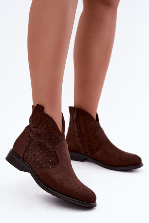 Botines con tacones anchos y caña calada S.Barski HY62-8151 chocolate