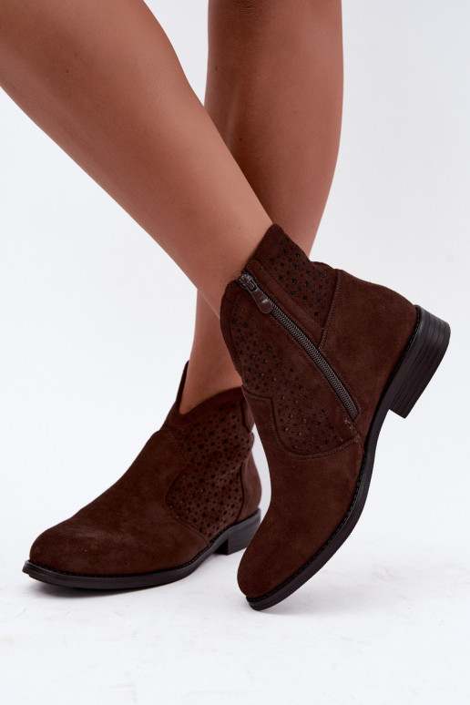 Botines con tacones anchos y caña calada S.Barski HY62-8151 chocolate