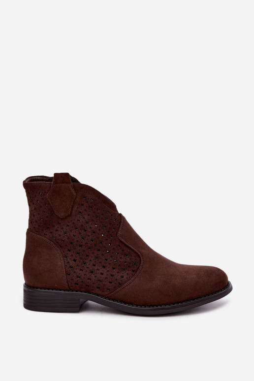 Botines con tacones anchos y caña calada S.Barski HY62-8151 chocolate