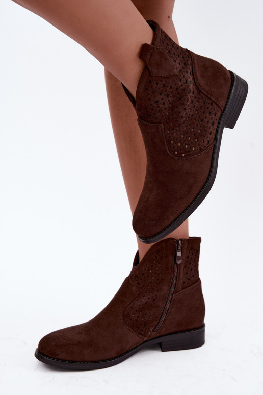 Botines con tacones anchos y caña calada S.Barski HY62-8151 chocolate