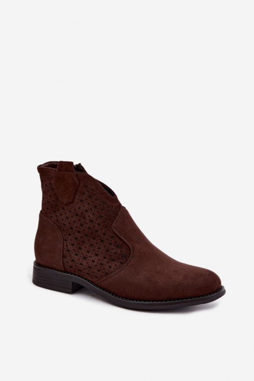 Botines con tacones anchos y caña calada S.Barski HY62-8151 chocolate