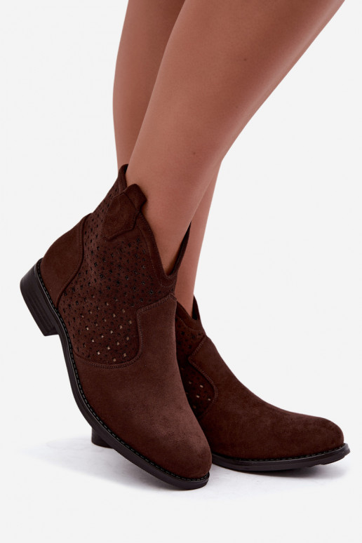 Botines con tacones anchos y caña calada S.Barski HY62-8151 chocolate
