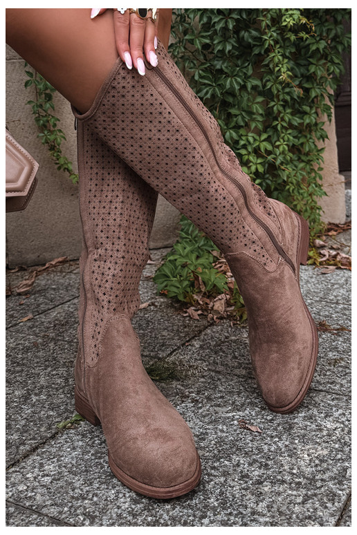Botas largas con caña calada y tacones anchos S.Barski HY62-8144 arena