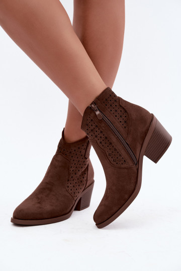 Botines estilo cowboy con tacones y elementos calados S.Barski HY62-8149 marrón